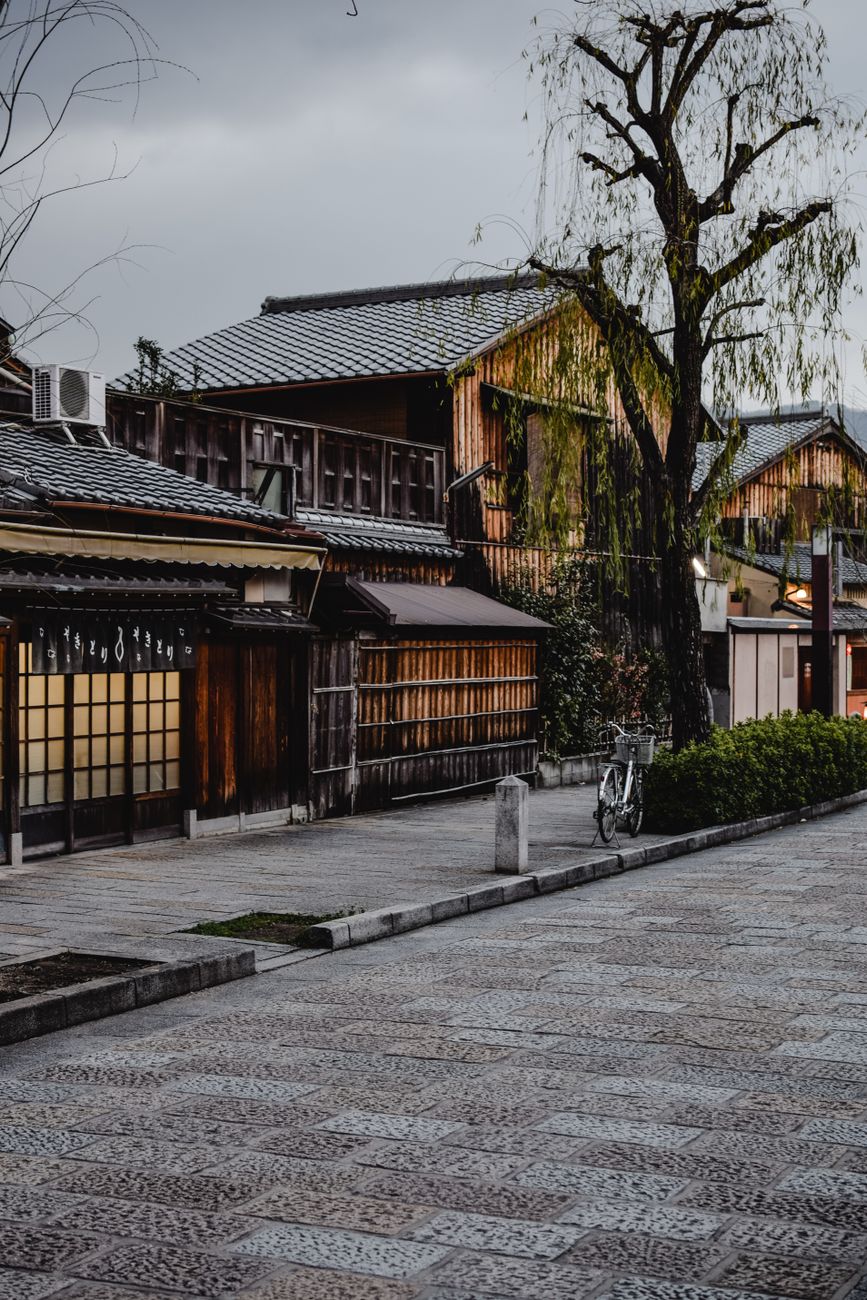 Traditional Japanese wooden machiya alley